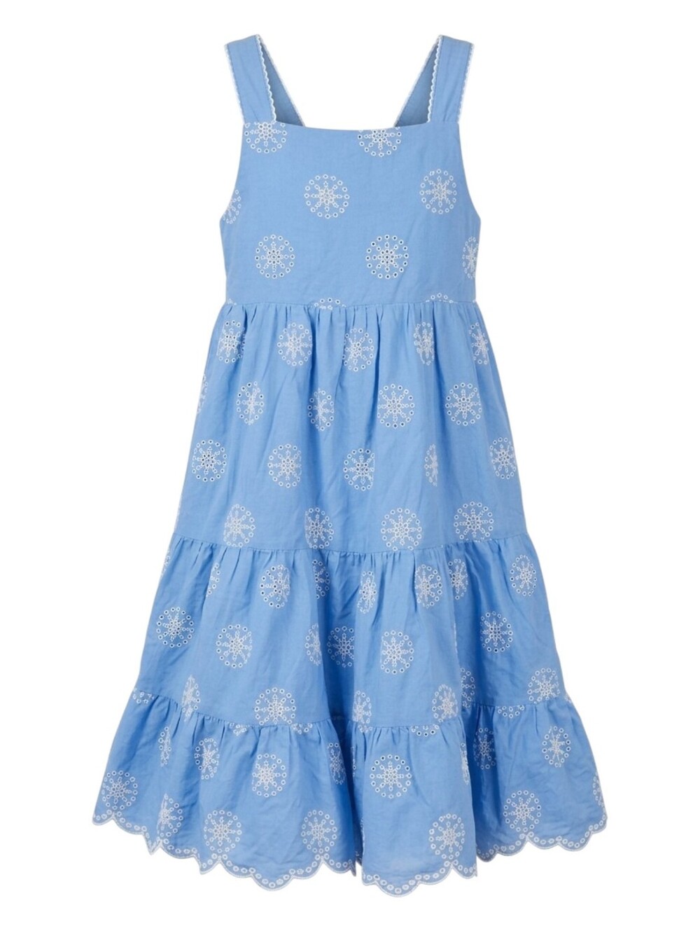 Mini Boden Kids Blue White Eyelet Flowers Floral Sun Dress Girls Cotton Size 7 8